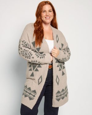 Plus Size Tribal Pattern Open Cardigan