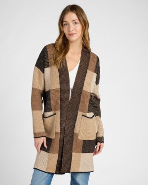 Multi Plaid Sweater Cardigan W/ Pockets