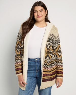 Plus Size Navajo Fleece Lined Hooded Cardigan