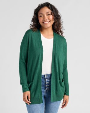 Plus Size Open Front Cardigan With Button Detail