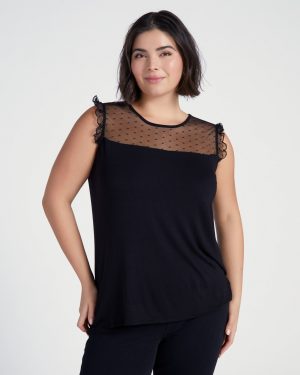 Plus Size Mesh Dot Front Top