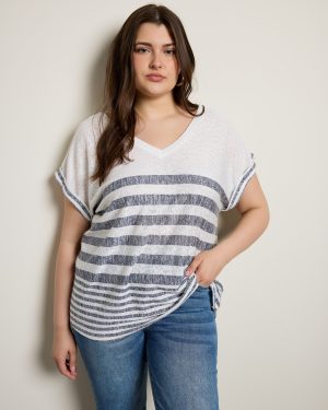 Plus Size Caty Double V Stripe Cuff Tee