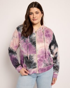 Plus Size Tie Dye Sweater Knit Full Zip Hoodie