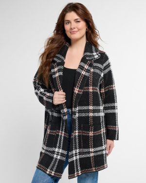 Plus Size Plaid Sweater Coatigan
