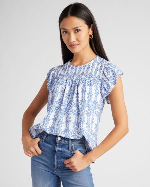 Printed Smocked Yoke Top