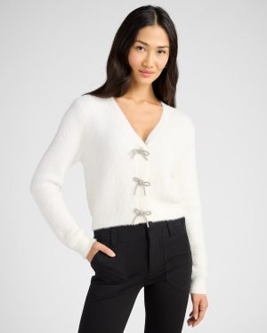 Porcelain Cardigan With Rhinestone Bows