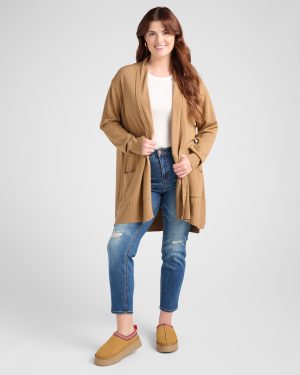 Plus Size Open Long Line Cardigan WithPockets