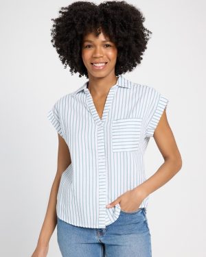 Marina Short Sleeve Striped Button Front Shirt