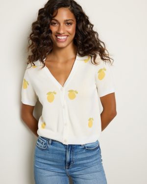 Citron Embroidered Lemon Knit Shirt
