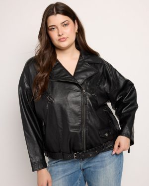 Plus Size Belted Moto Jacket