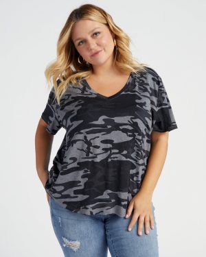 Plus Size Escape V-Neck Camo Tee