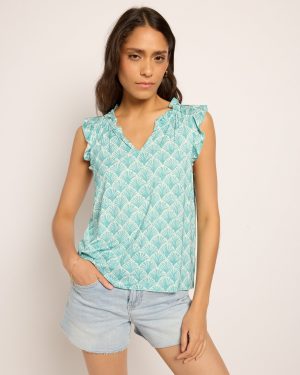 Macy Printed Ruffle Knit Top