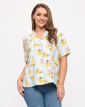 Plus Size Short Sleeve Button Front Top