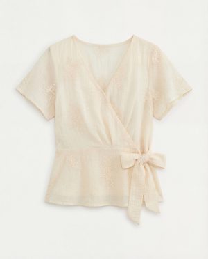 Plus Size Short Sleeve Wrap Front Woven Top