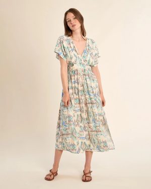 Printed Open Back Wrap Dress