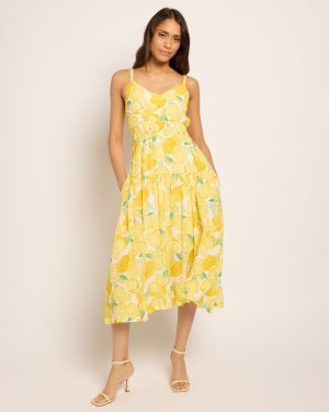 Lemon Print Midi Dress