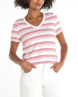 V-Neck Stripe Knit Tee