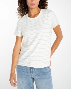 Crew Neck Knit Tee With Ribbed Trim