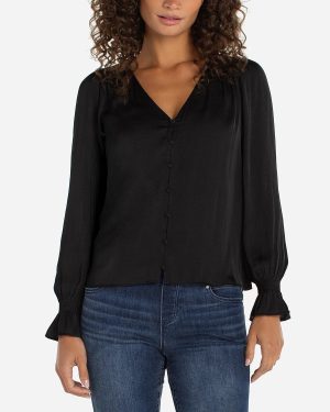 Long Sleeve Button Front Woven Top