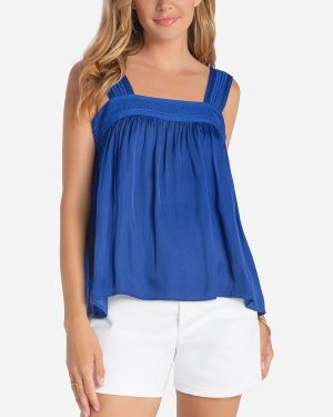 Sleeveless Woven Top With Pintucks Straps