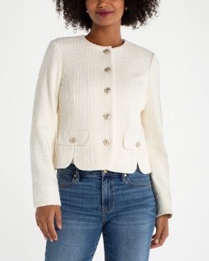 Collarless Boucle Jacket With Scalloped Hem