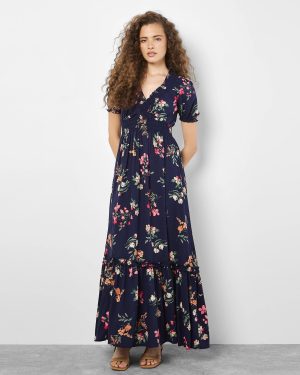 Garden Short Sleeve Floral Maxi Dress