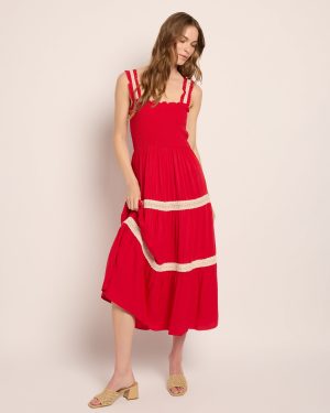 Smocked Crochet Lace Tiered Dress