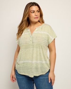 Plus Size Striped Caty Button Up Top