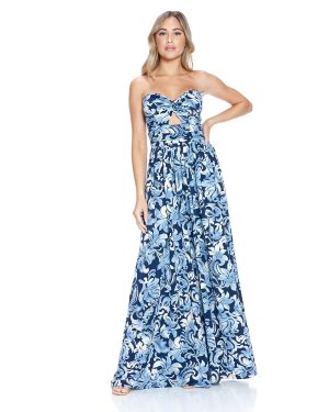 Printed Twist Detail Keyhole Maxi Dress