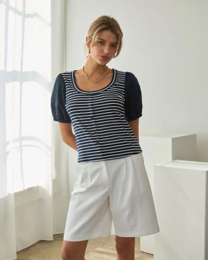 Stripe Knit Top With Contrast Sleeve