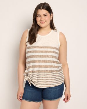 Plus Size Sleeveless Tie Front Crew Neck Top