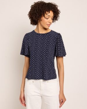 Polka Dot Flutter Sleeve Knit Top