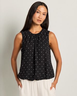 Sleeveless Woven Pindot Top