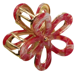 Tortoise Flower Metal Claw Clip - Red